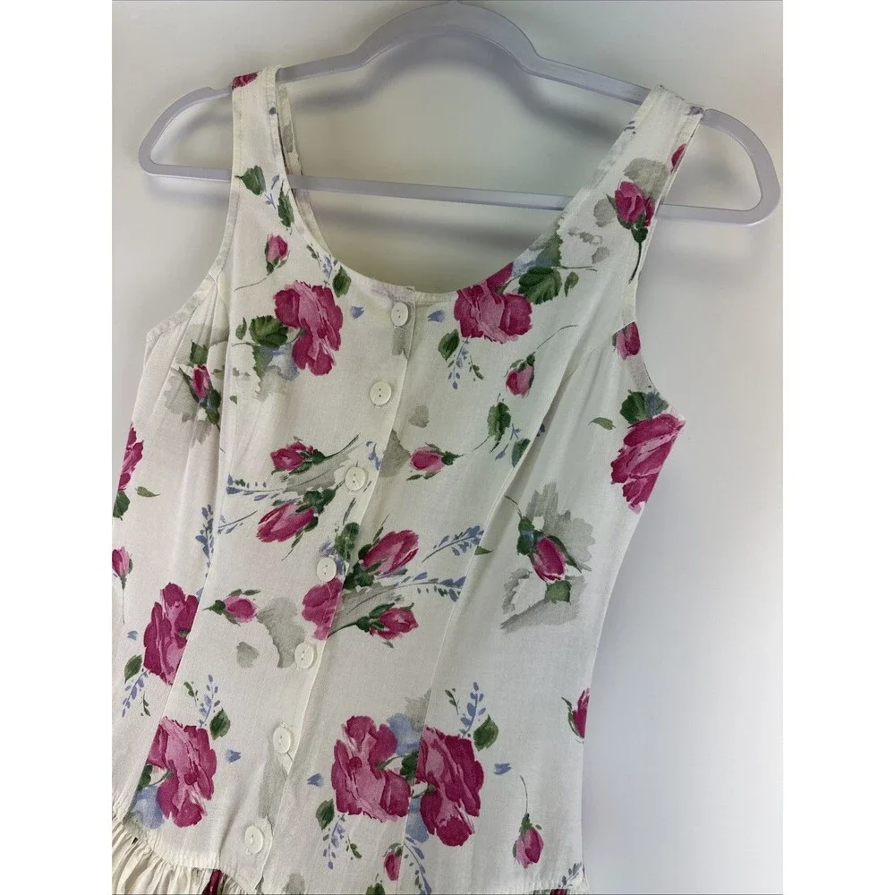 Byer Too! Vintage Dress Peplum Layered White Pink Ruffle 90s Button‎ Juniors 5